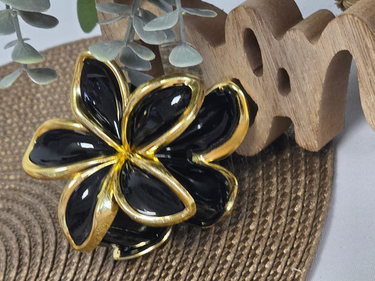 Pince à Cheveux Fleur Noir Doré
