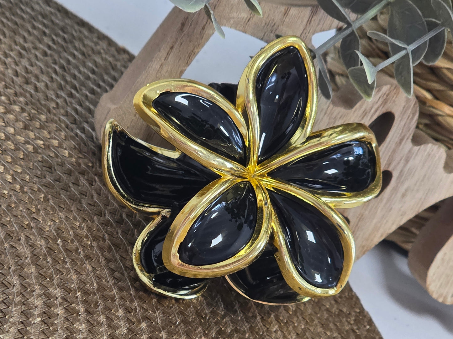 Pince à Cheveux Fleur Noir Doré