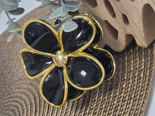 Pince à Cheveux Fleur Noir Nacré Doré