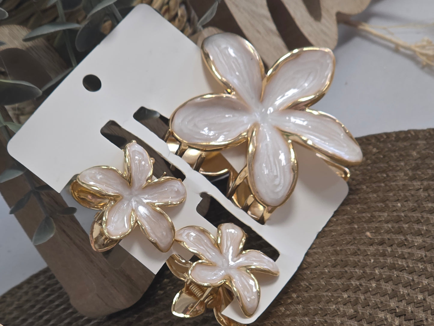 La Pince à Cheveux fleur métallisé Beige Nacré Doré - Lot de 3 Pinces