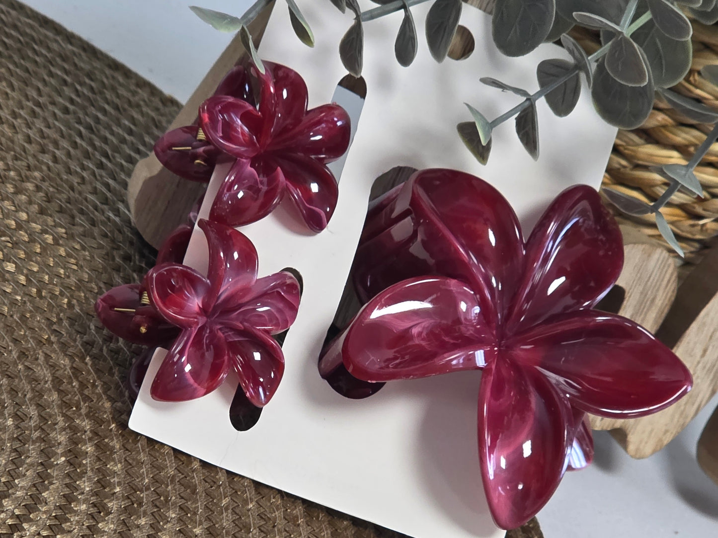 Pince à Cheveux Fleur Rose Violine - Lot de 3