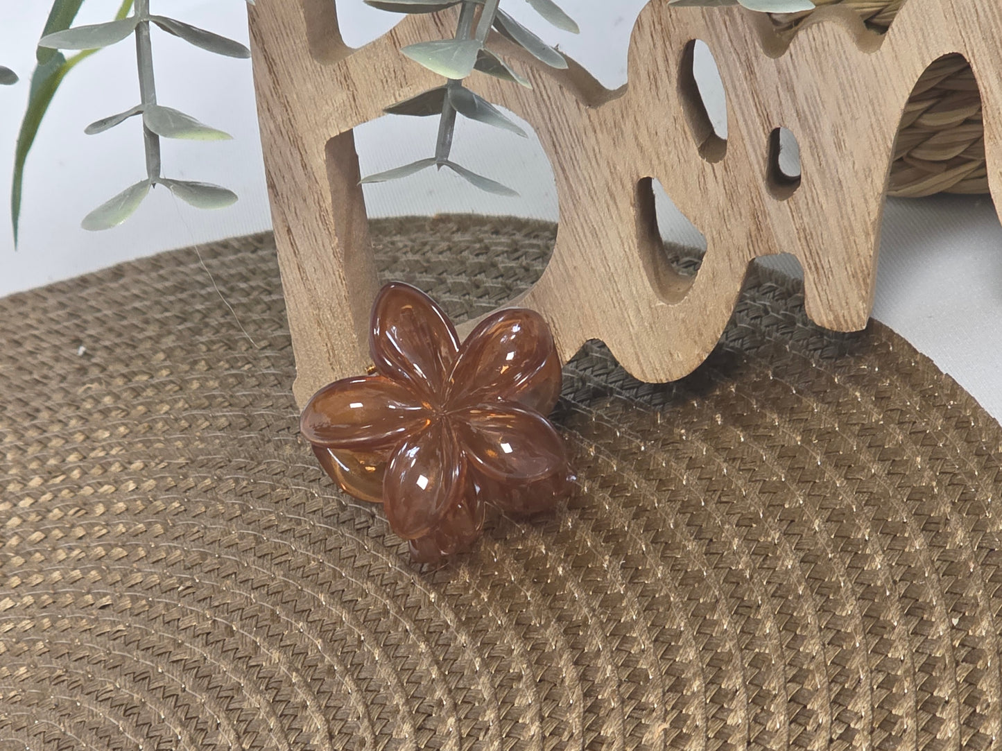Petite Pince à Cheveux Fleur Marron Transparent