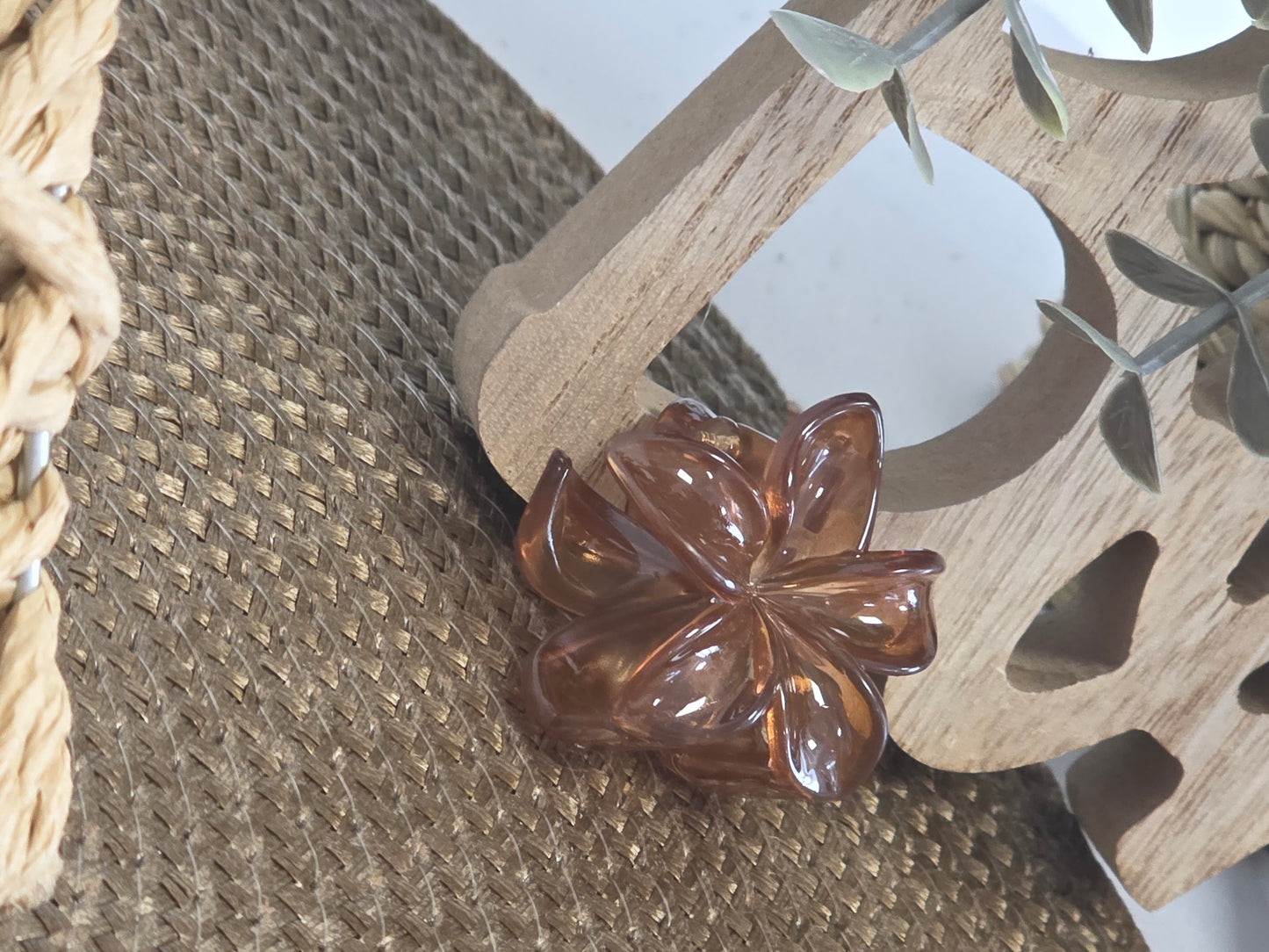 Petite Pince à Cheveux Fleur Marron Transparent