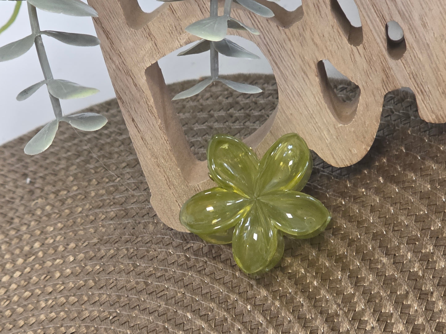 Petite Pince à Cheveux Fleur Vert Transparent