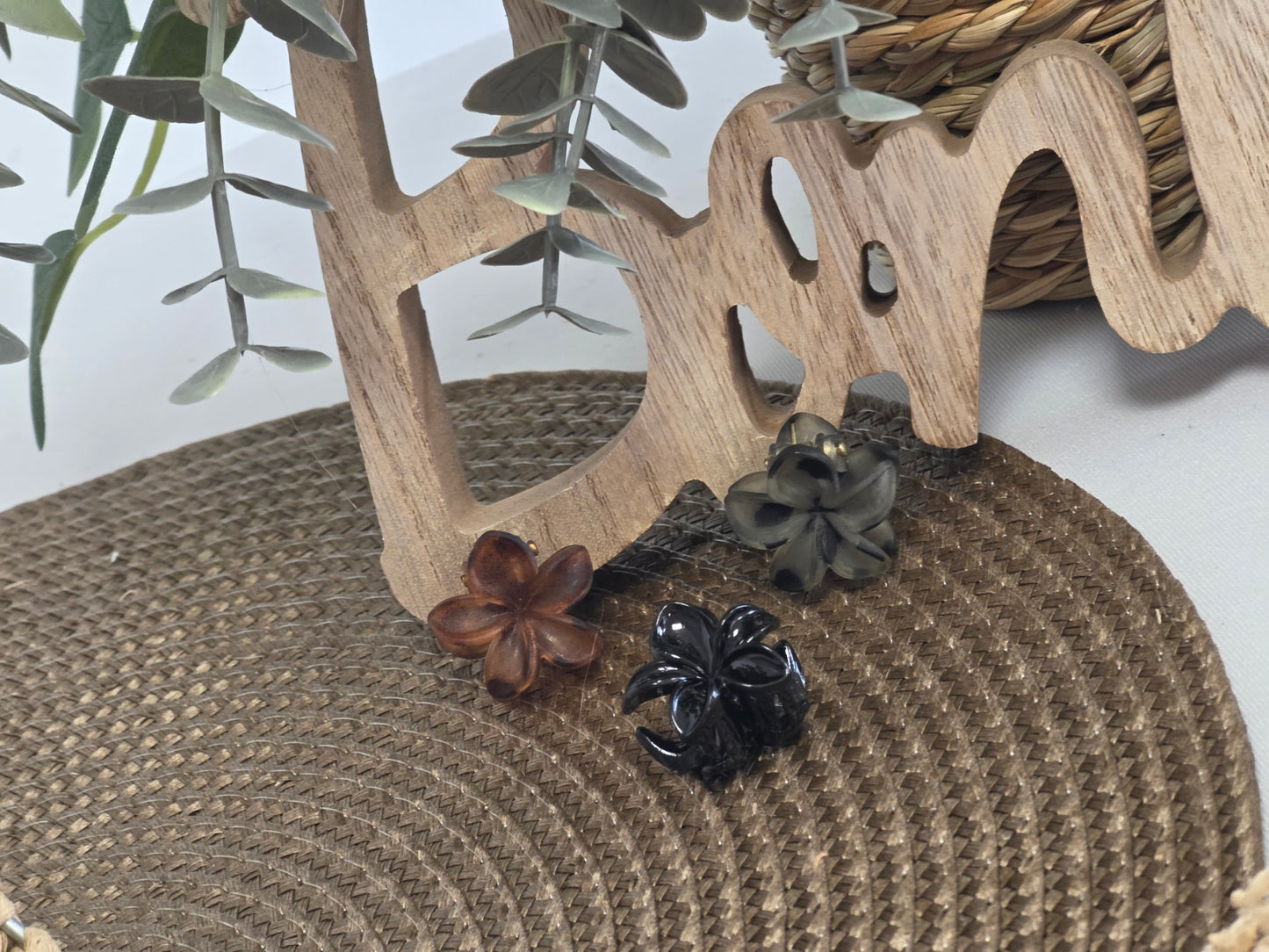 Petite Pince à Cheveux Fleur Noir Gris Camel - Lot de 3
