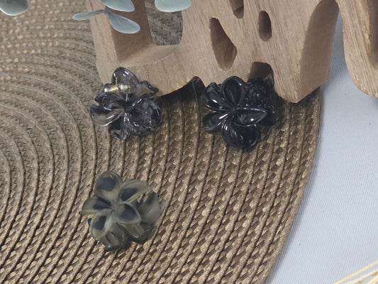 Petite Pince à Cheveux Fleur Noir Gris Transparent