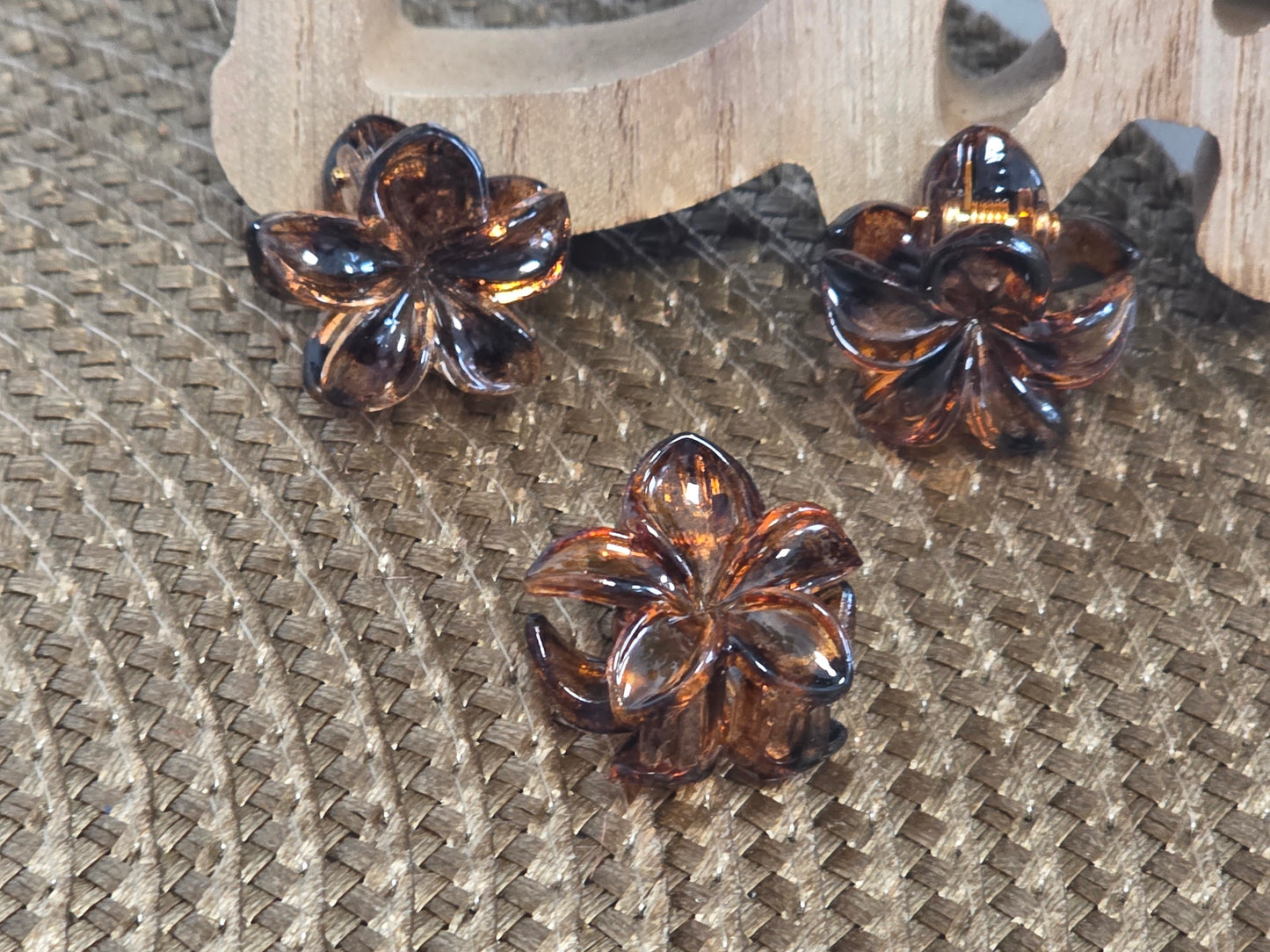 Petite Pince à Cheveux Fleur Camel Léopard - Lot de 3