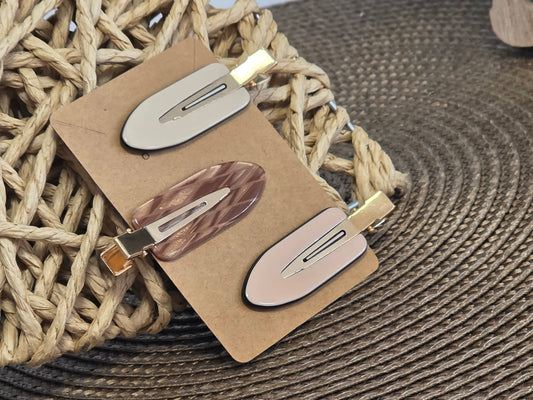Flat Hair Clips in Beige Pink Tone - Set of 3