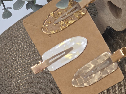 Pince à Cheveux Plate Ton Beige Marron Doré - Lot de 3 - N°5