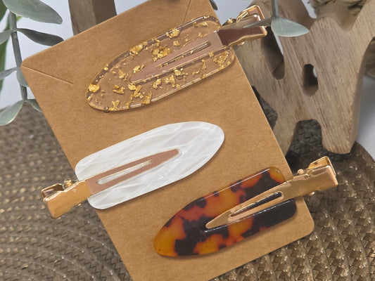 Pince à Cheveux Plate Ton Doré Blanc Léopard - Lot de 3 - N°4