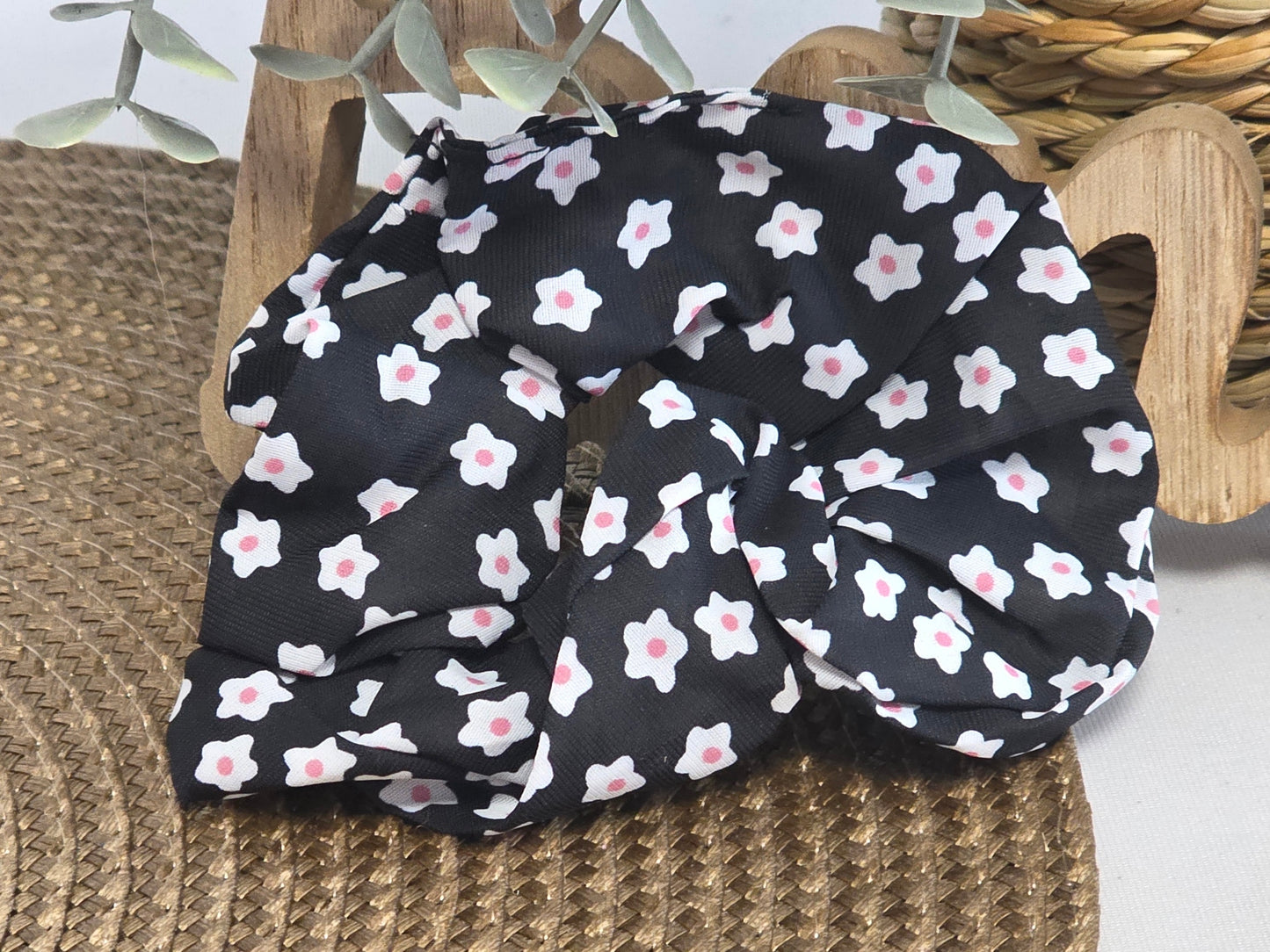 Chouchou Noir Fleur Blanche