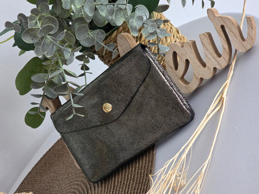 Porte Monnaie Cuir Noir Irisé