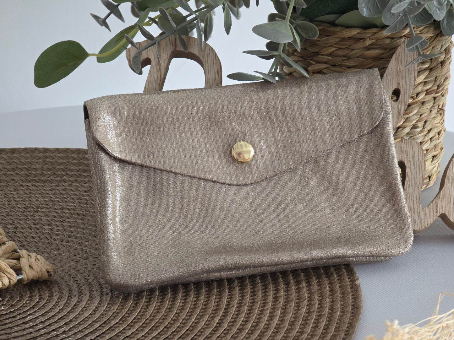 Porte Monnaie Cuir Taupe Irisé
