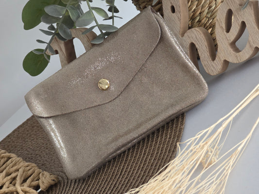 Porte Monnaie Cuir Taupe Irisé