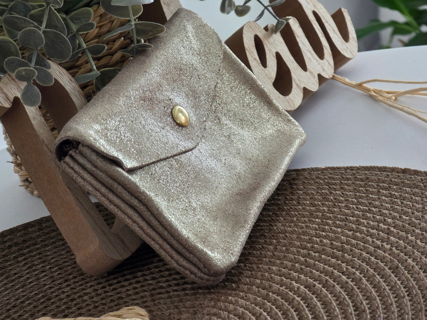 Porte Monnaie Cuir Taupe Irisé