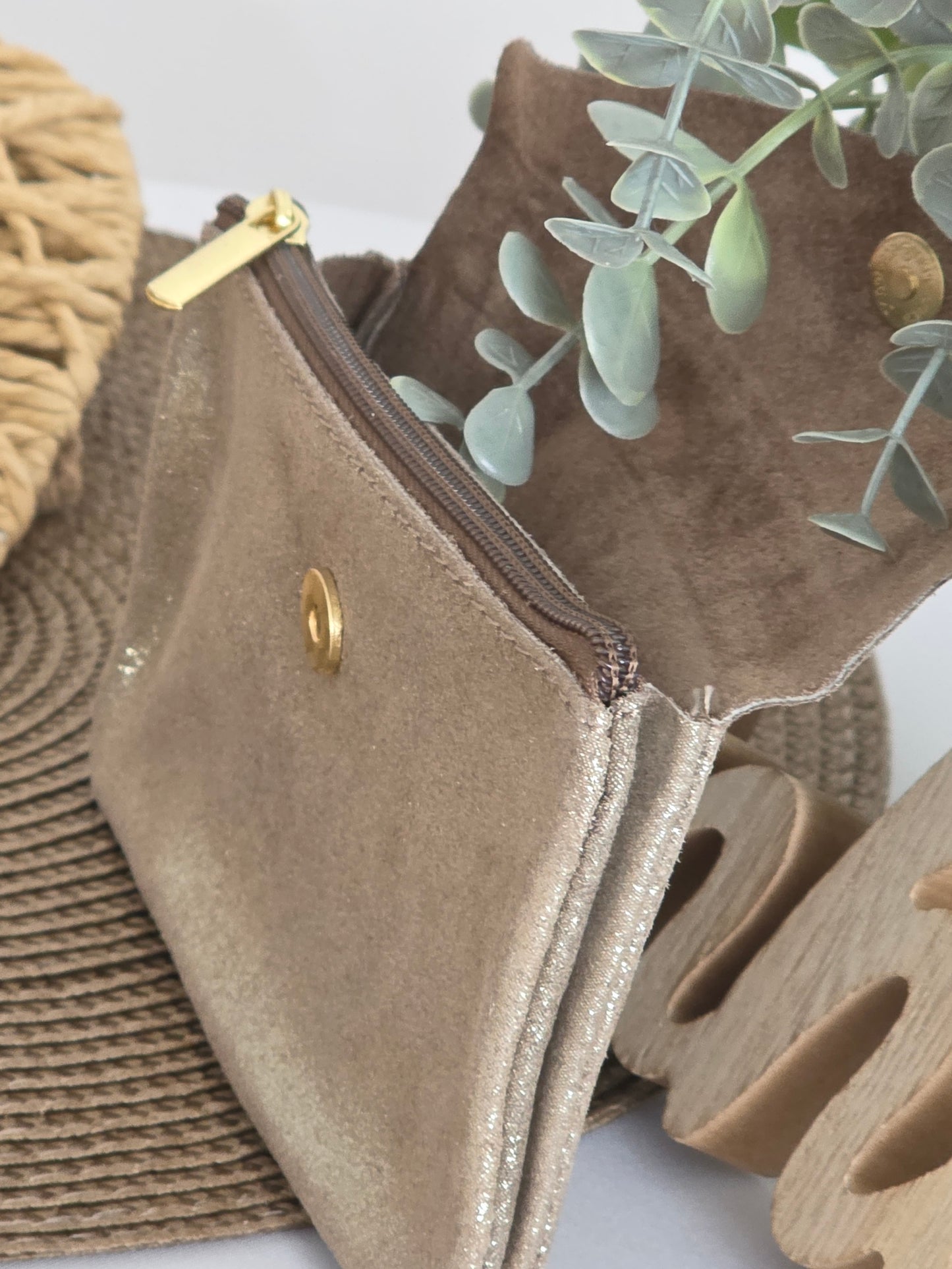 Porte Monnaie Cuir Taupe Irisé