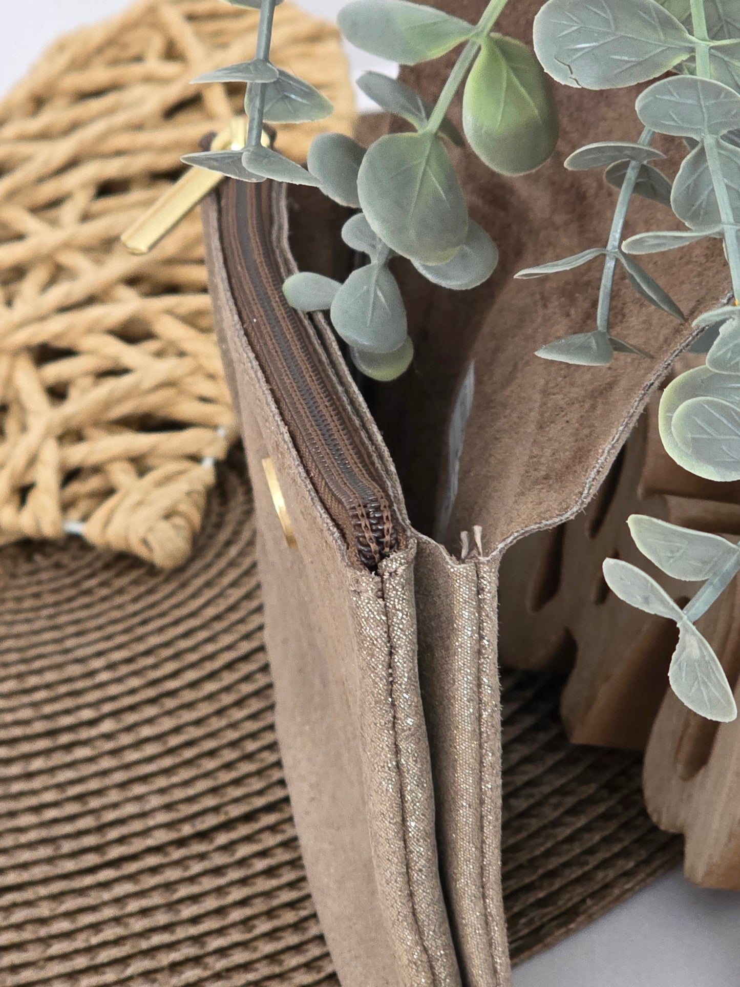 Porte Monnaie Cuir Taupe Irisé