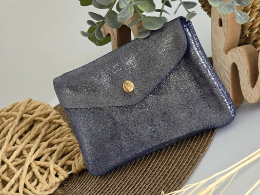 Porte Monnaie Cuir Bleu Marine Irisé