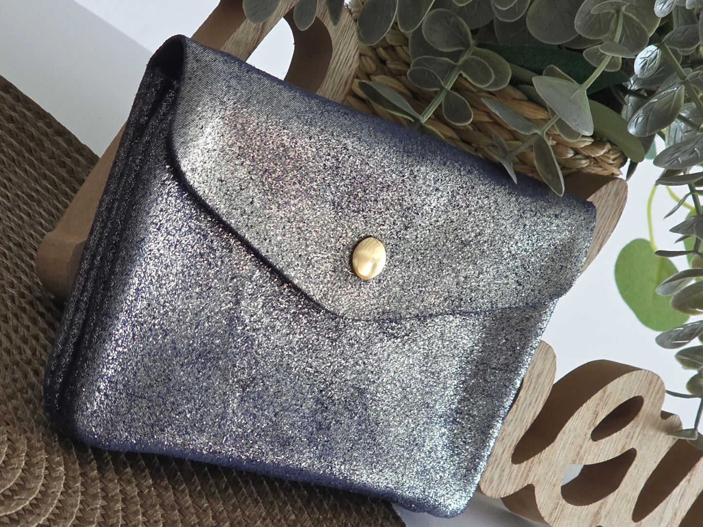 Porte Monnaie Cuir Bleu Marine Irisé