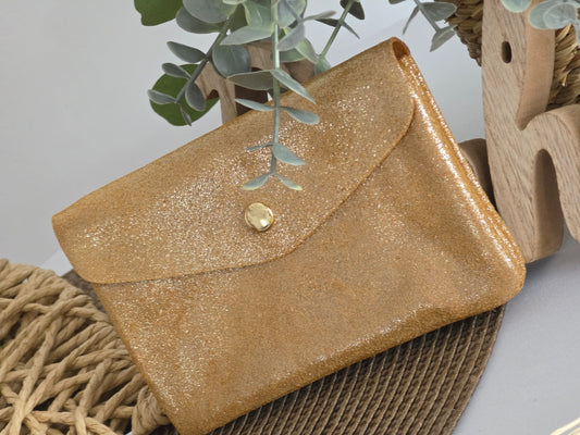 Porte Monnaie Cuir Camel Clair Irisé