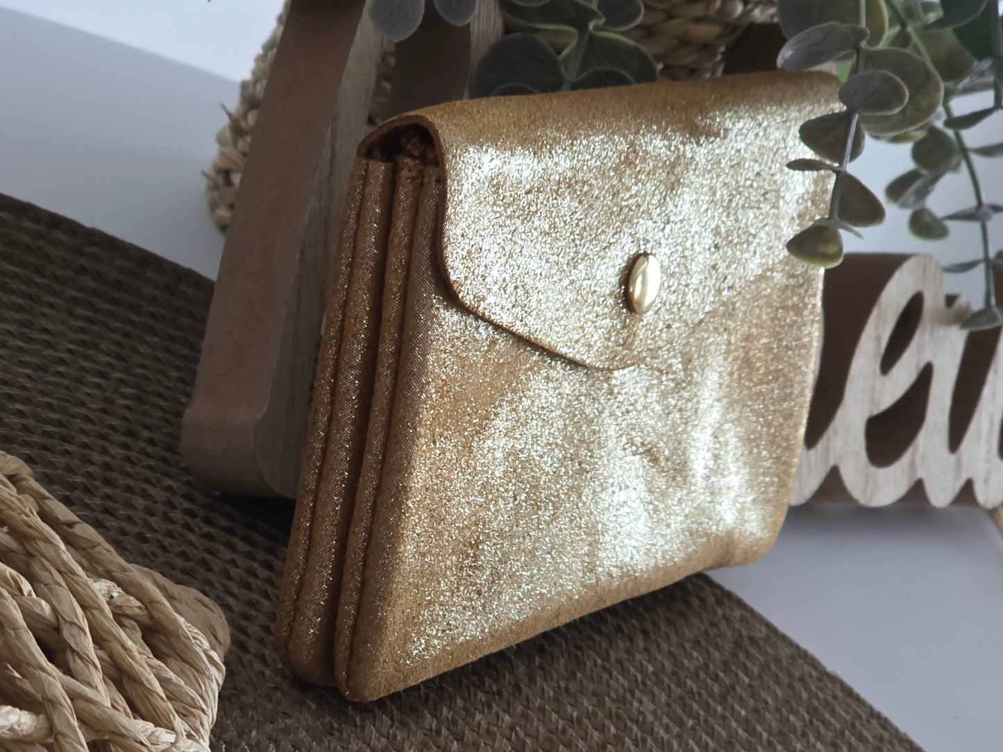 Porte Monnaie Cuir Camel Clair Irisé
