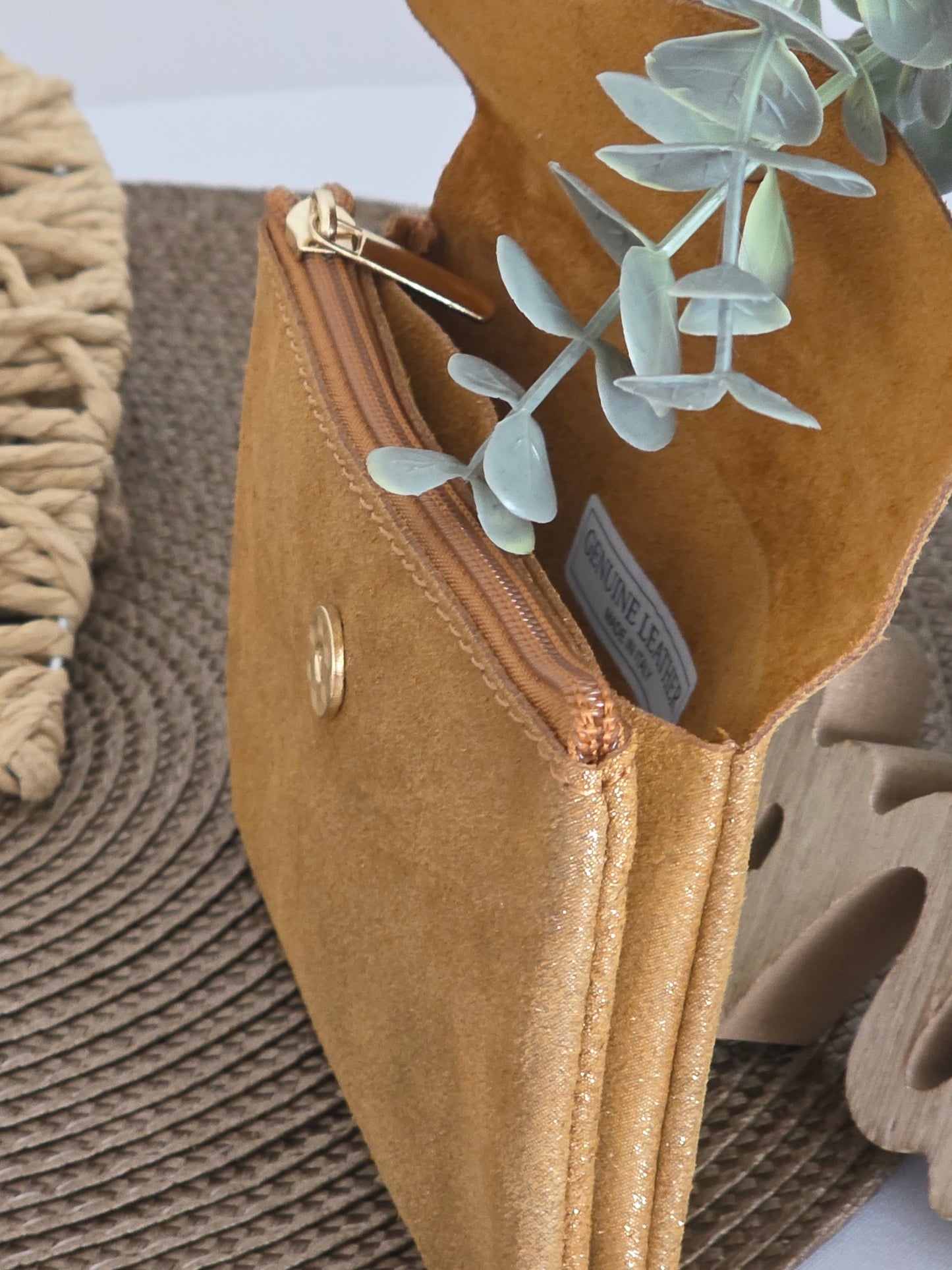 Porte Monnaie Cuir Camel Clair Irisé
