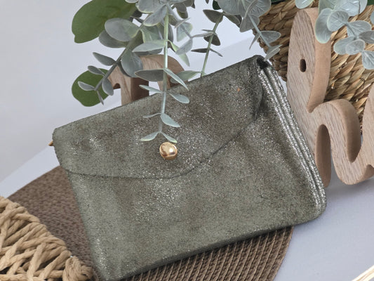 Porte Monnaie Cuir Kaki Foncé Irisé