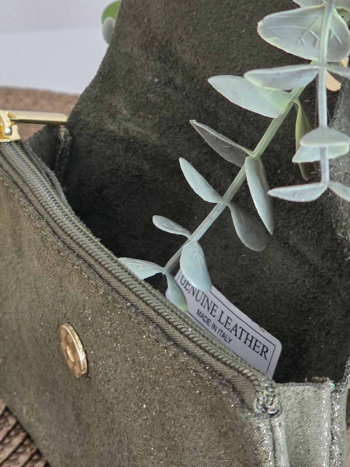 Porte Monnaie Cuir Kaki Foncé Irisé