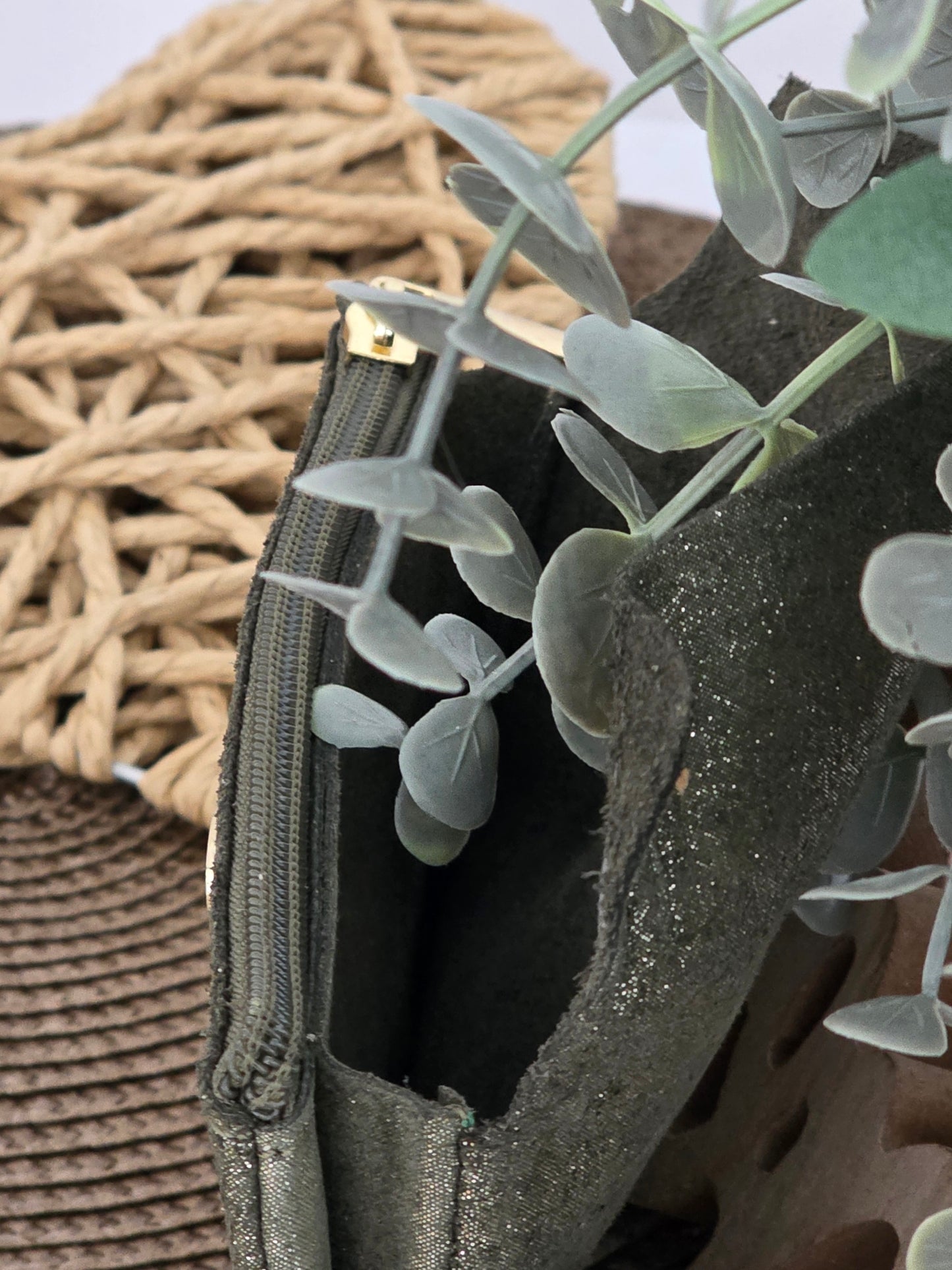 Porte Monnaie Cuir Kaki Foncé Irisé