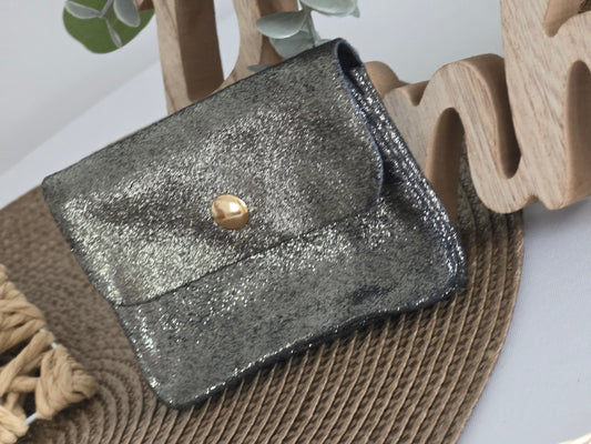 Petite Porte Monnaie Cuir Noir Irisé