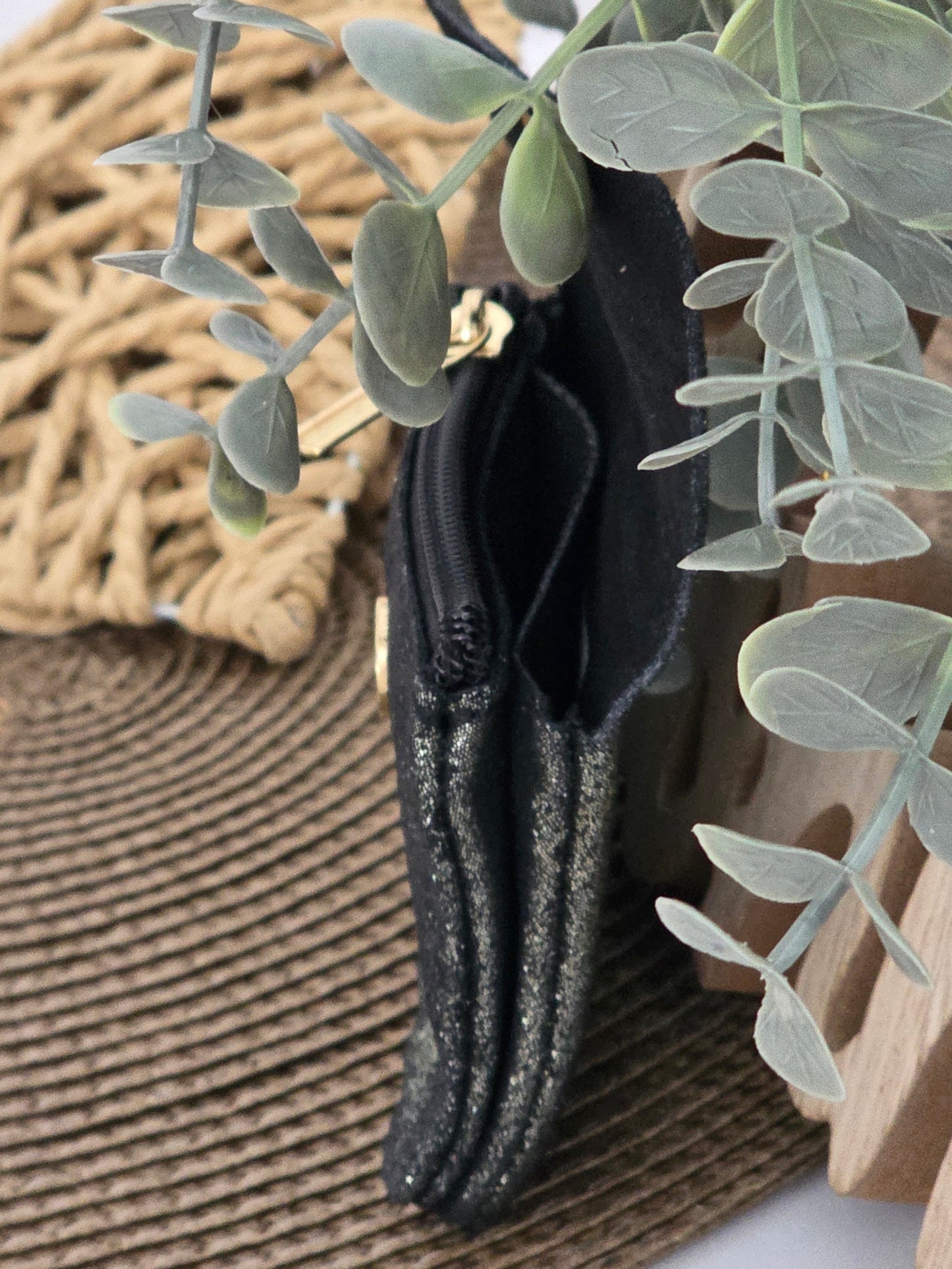 Petite Porte Monnaie Cuir Noir Irisé
