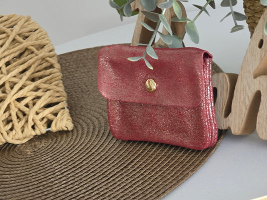 Petit Porte Monnaie Cuir Bordeaux Irisé