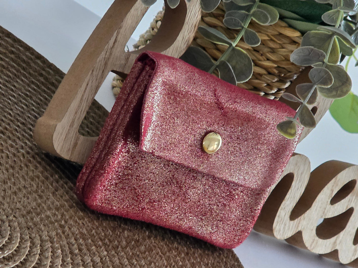 Petit Porte Monnaie Cuir Bordeaux Irisé