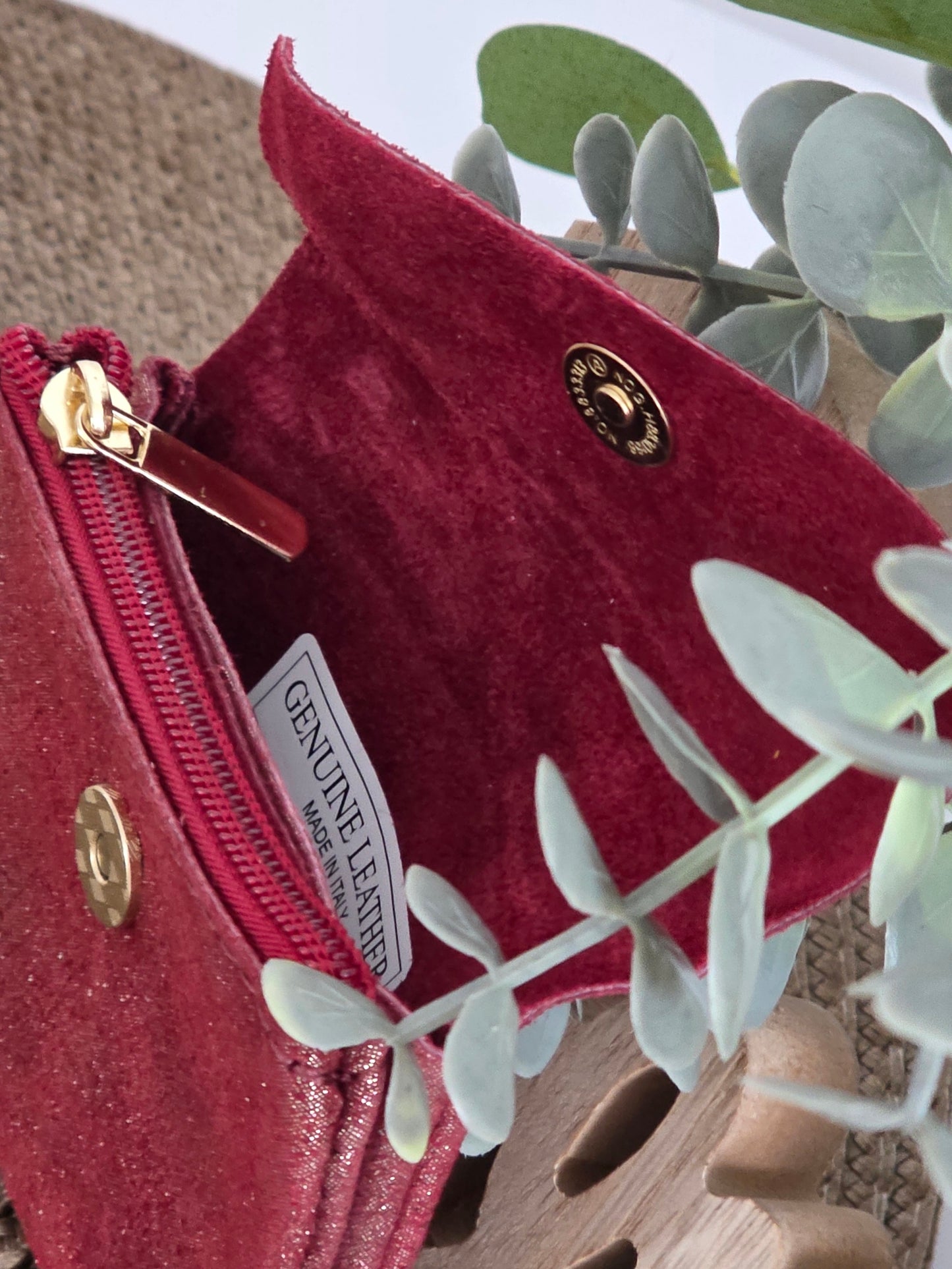 Petit Porte Monnaie Cuir Bordeaux Irisé