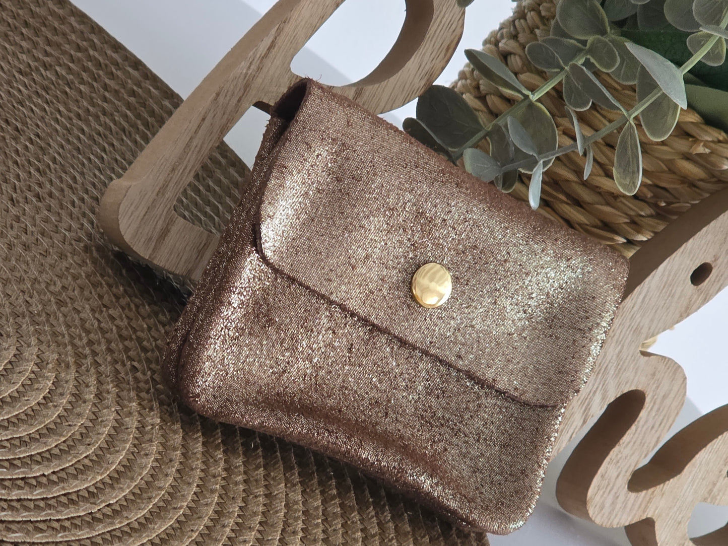 Petit Porte Monnaie Cuir Café Irisé