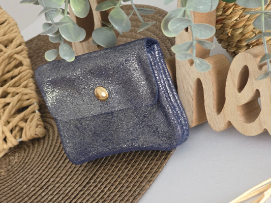 Petit Porte Monnaie Cuir Bleu Marine Irisé