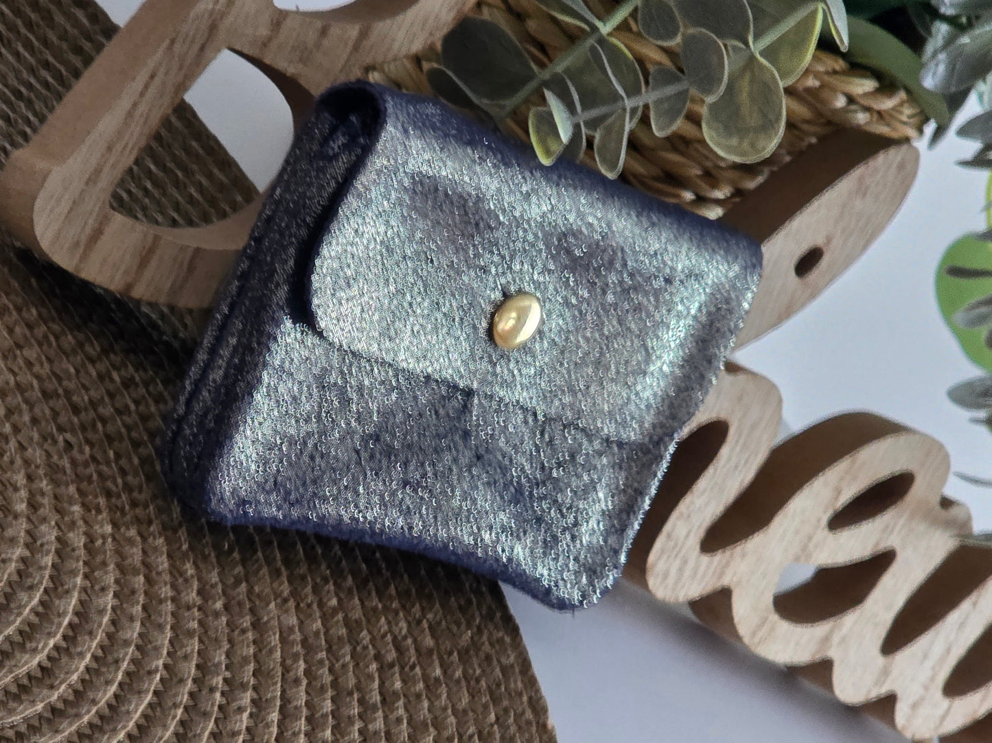 Petit Porte Monnaie Cuir Bleu Marine Irisé