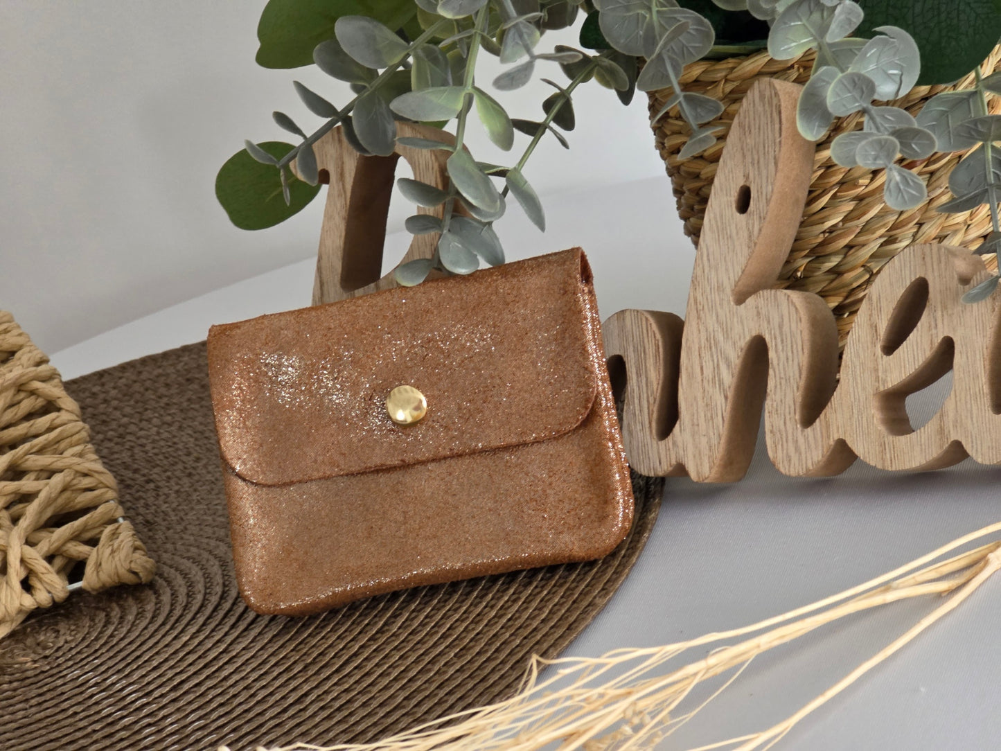Petit Porte Monnaie Cuir Camel Irisé