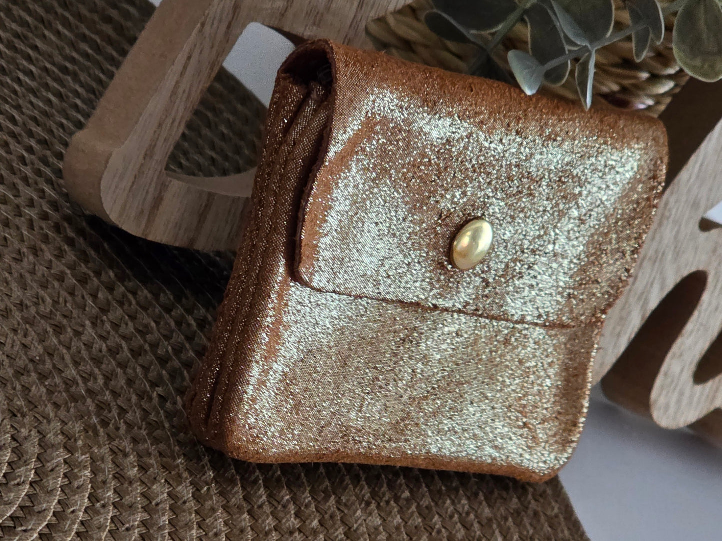 Petit Porte Monnaie Cuir Camel Irisé