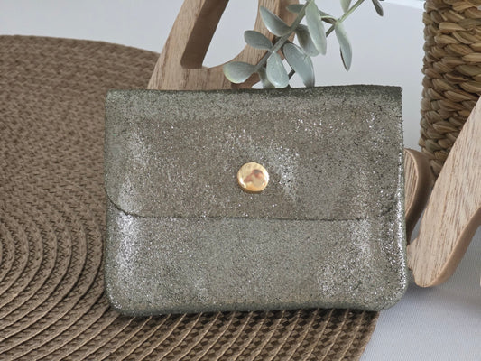 Petit Porte Monnaie Cuir Kaki Foncé Irisé