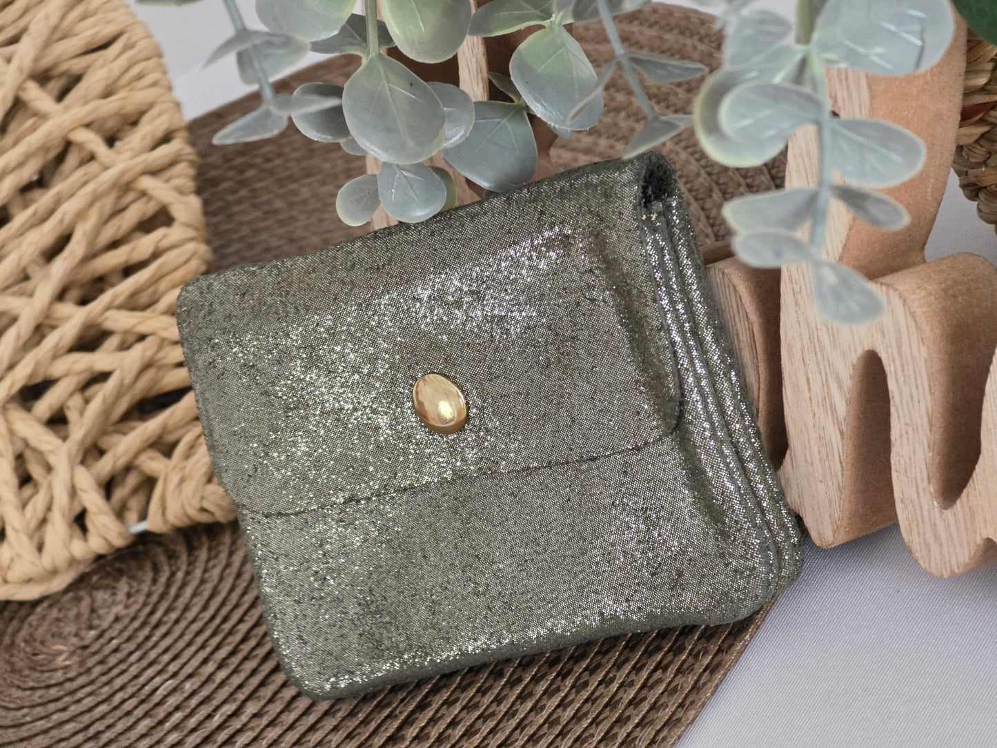 Petit Porte Monnaie Cuir Kaki Foncé Irisé