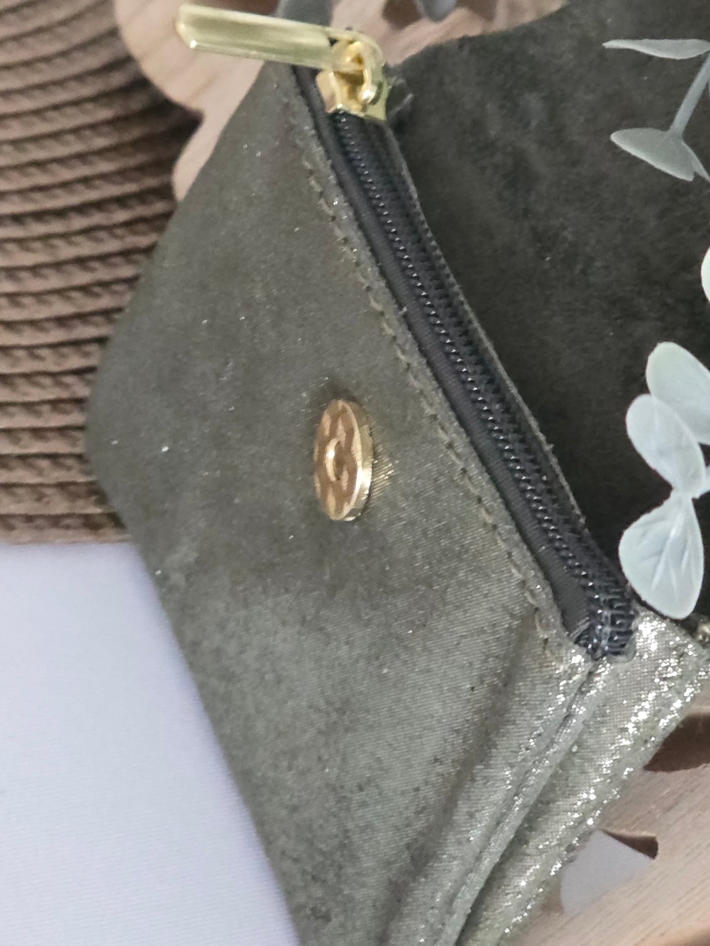 Petit Porte Monnaie Cuir Kaki Foncé Irisé