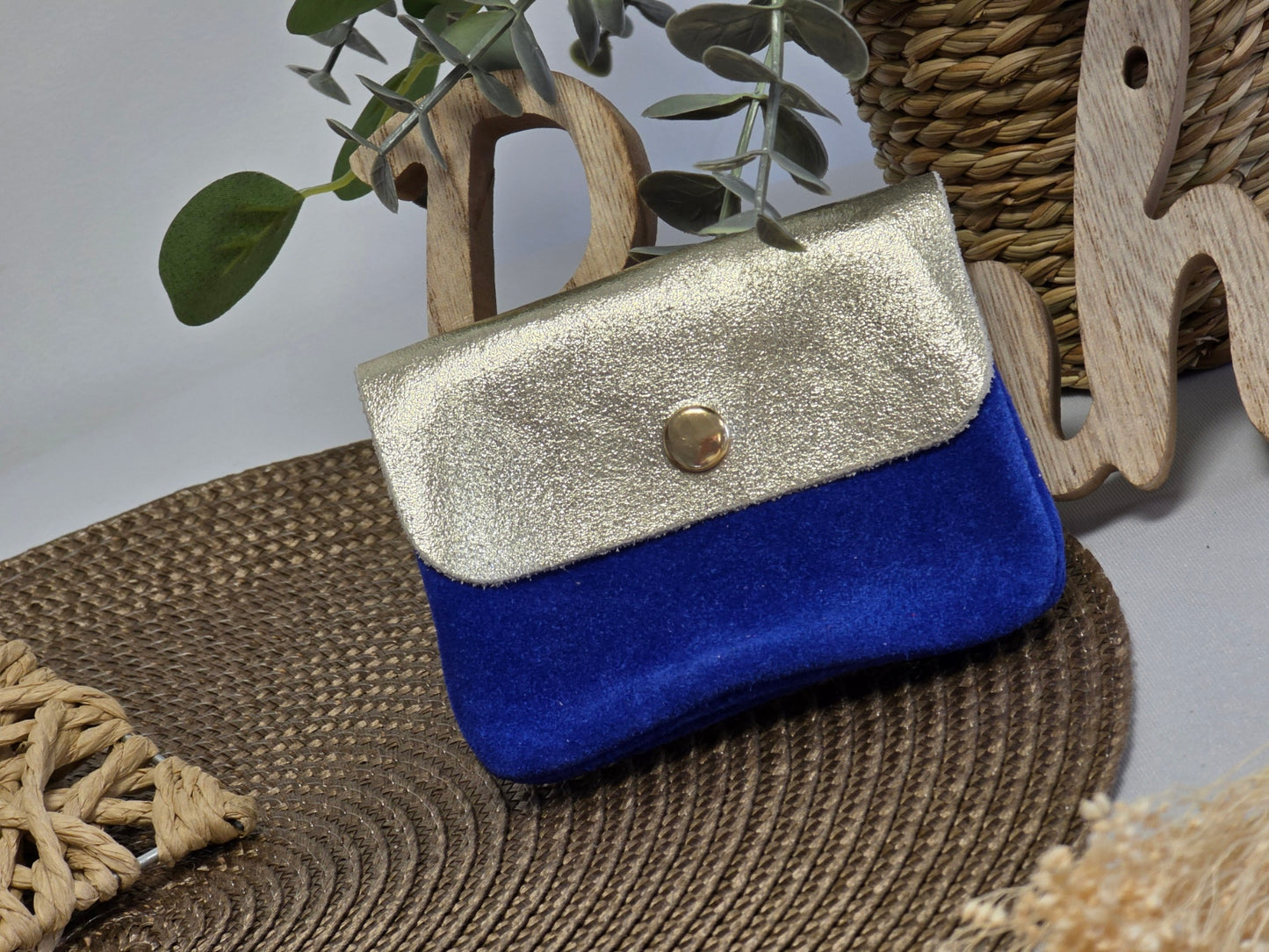Petit Porte Monnaie Cuir Daim Bleu Roi