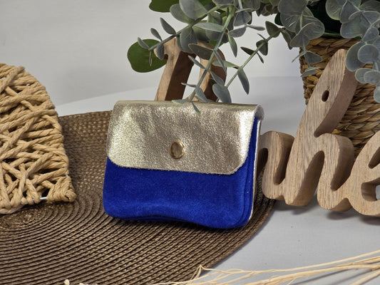Petit Porte Monnaie Cuir Daim Bleu Roi