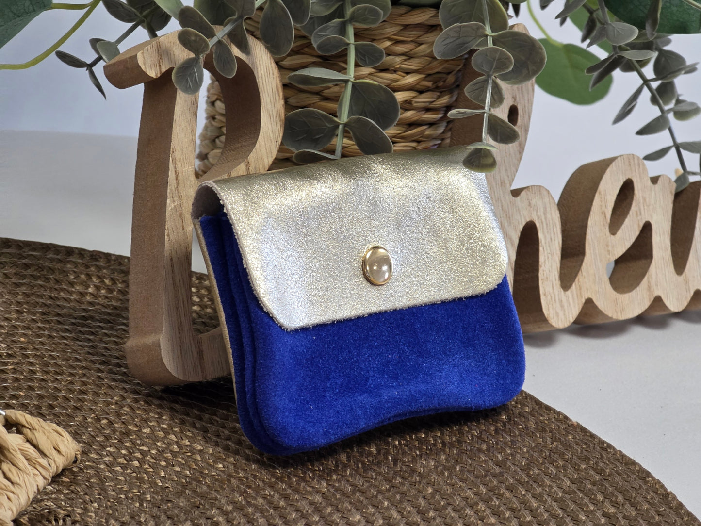 Petit Porte Monnaie Cuir Daim Bleu Roi