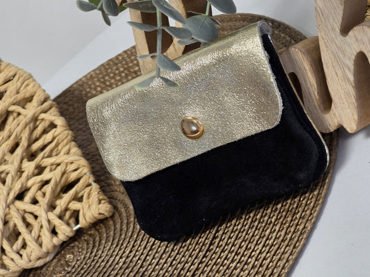 Petit Porte Monnaie Cuir Daim Noir