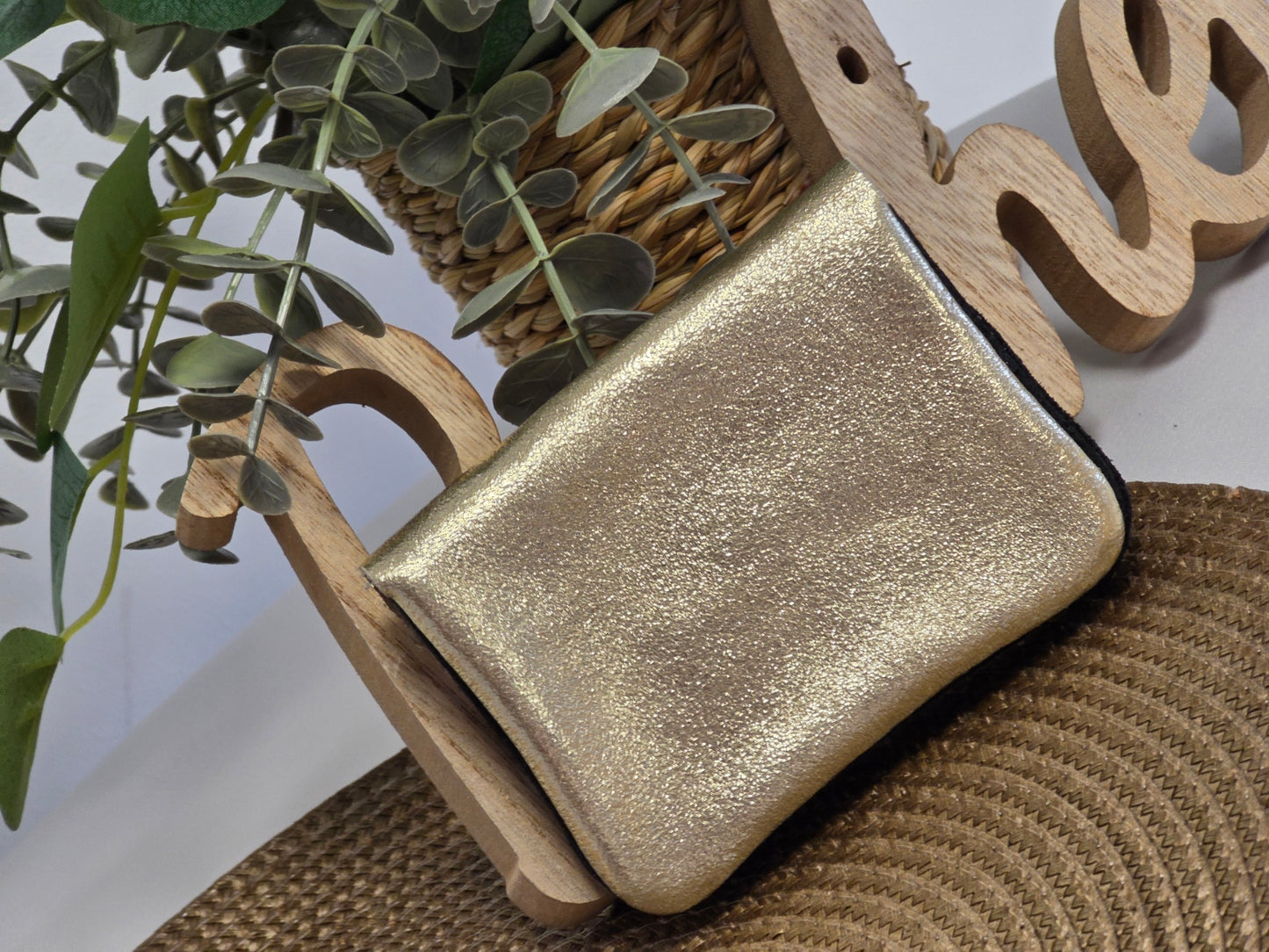 Petit Porte Monnaie Cuir Daim Noir