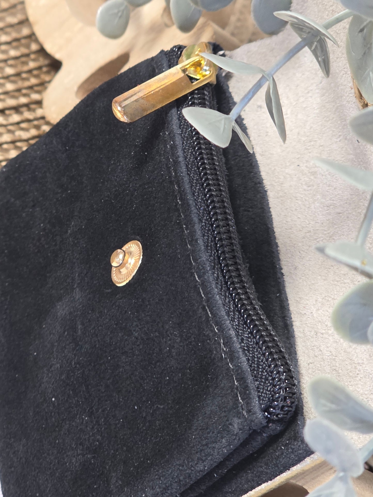 Petit Porte Monnaie Cuir Daim Noir
