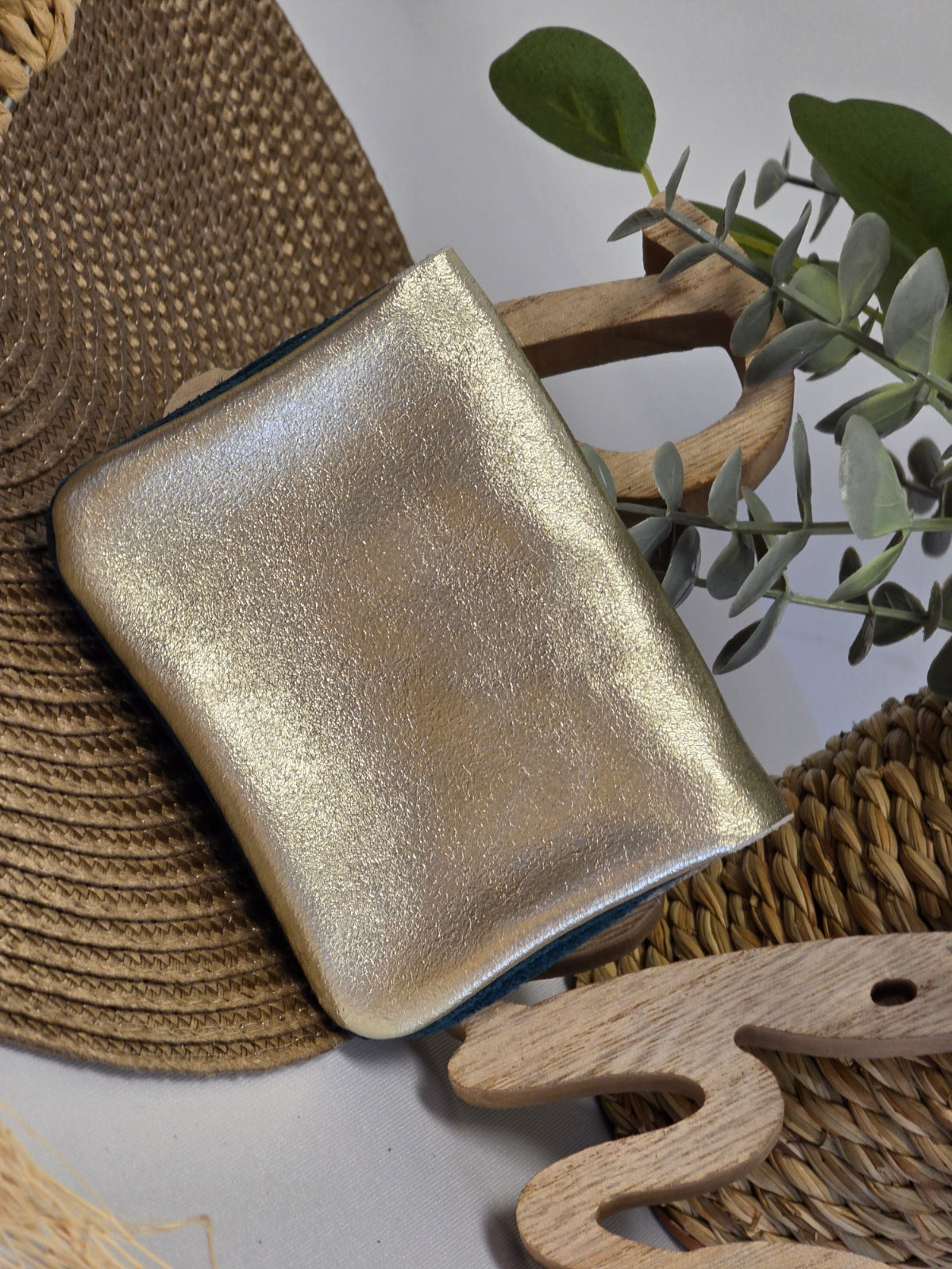 Petit Porte Monnaie Cuir Daim Bleu Canard