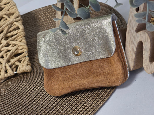 Petit Porte Monnaie Cuir Daim Camel